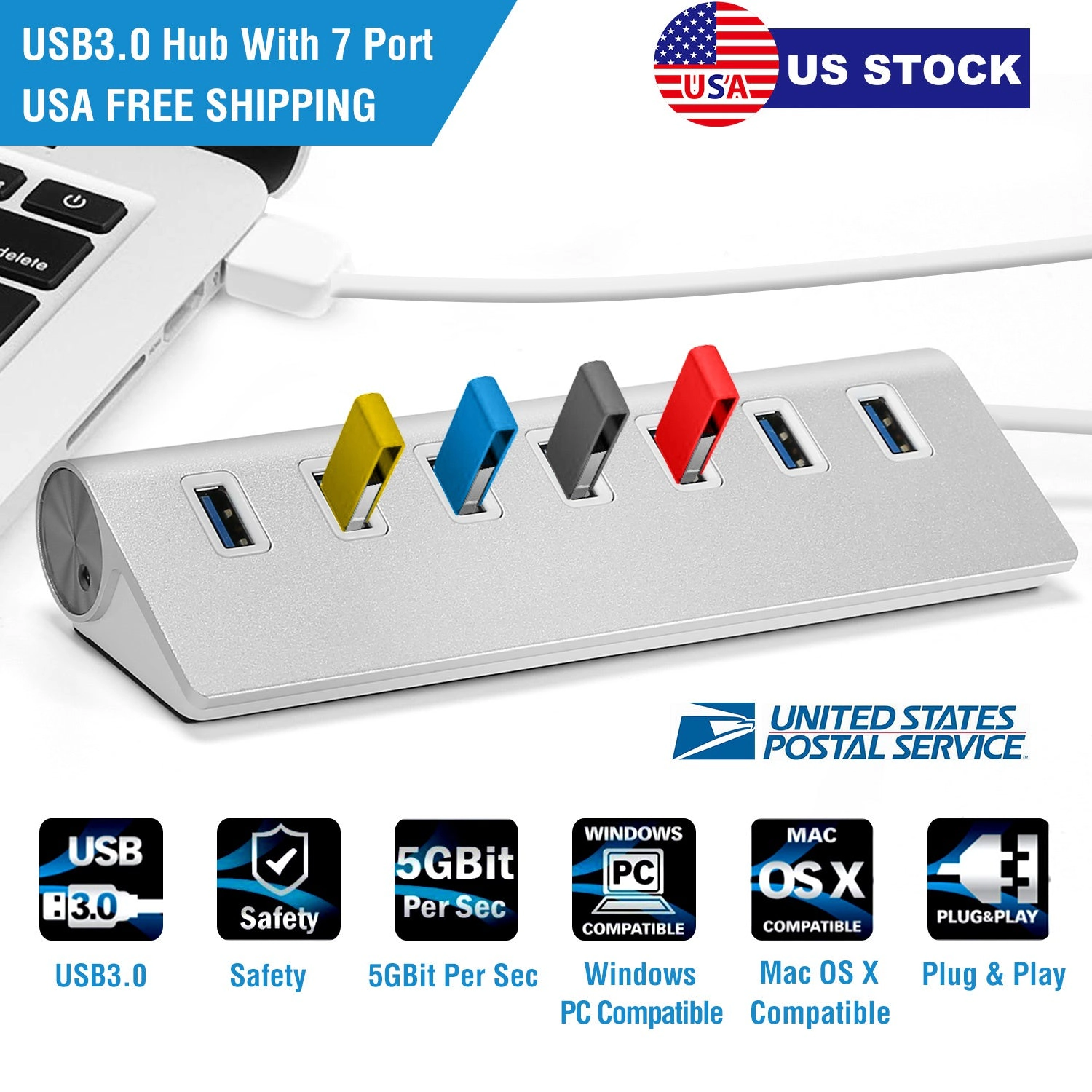 GBruno 7-Port USB 3.0 Hub With 1 Ft Cable