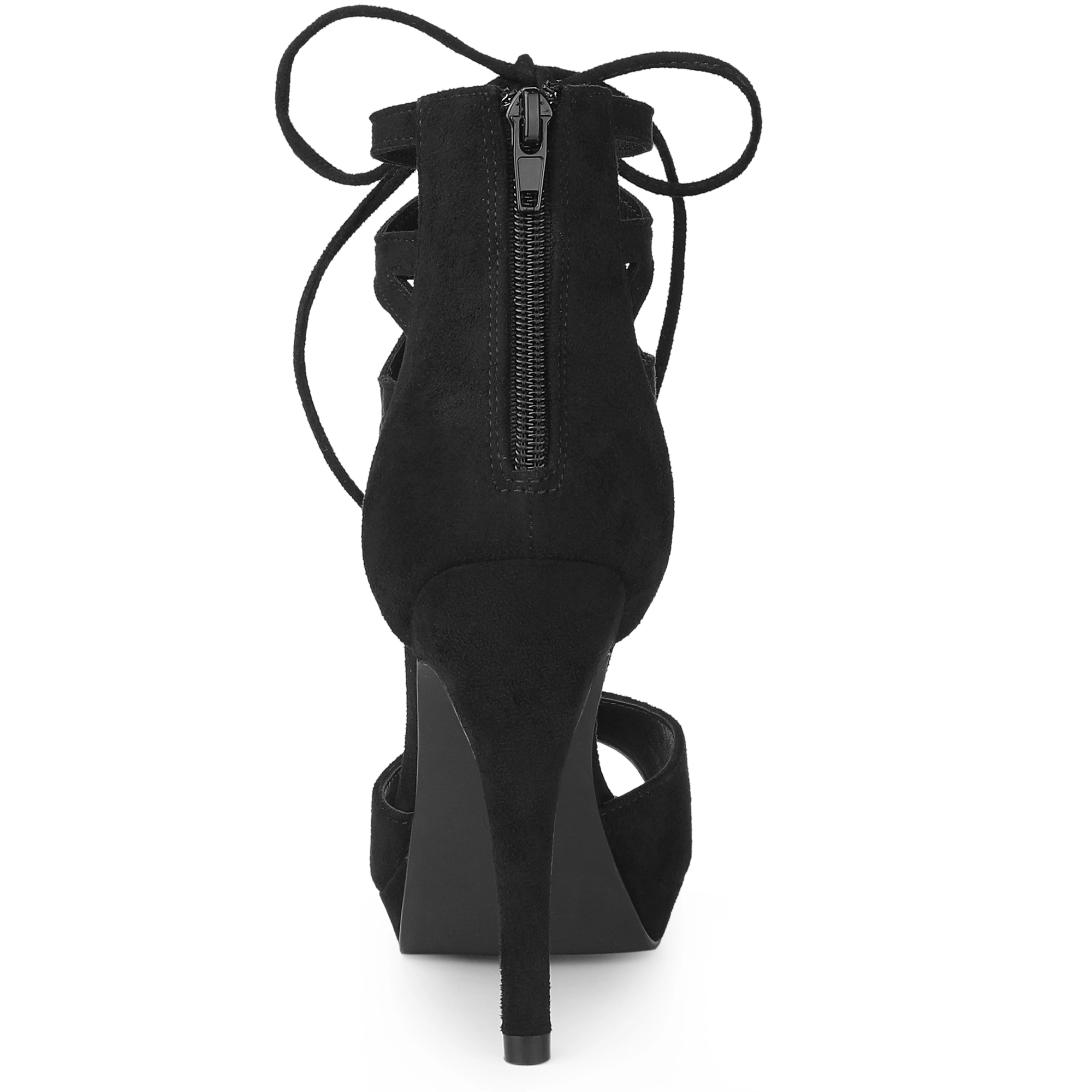 BLISSFUL STEP Women's Faux Suede Lace Up Strappy Platform Stiletto Heel Sandals