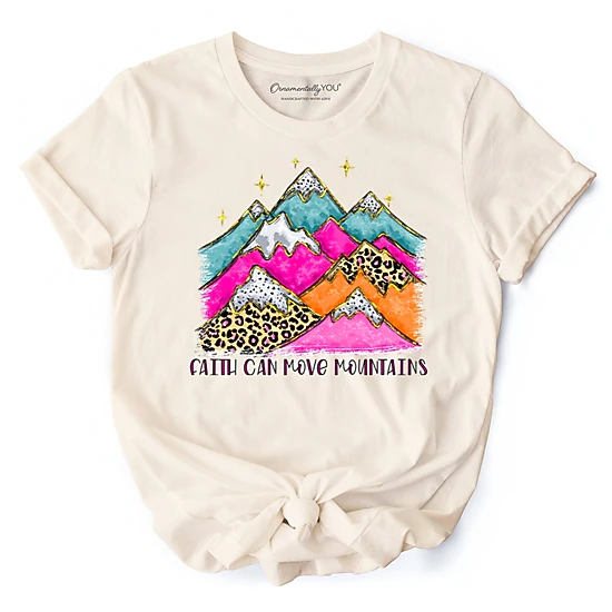 OrnamentallyYou Womens Faith Can Move Mountains Leopard Inspirational T-Shirt