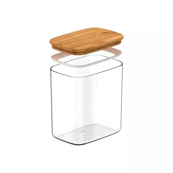 OU Airtight Food Storage Container 6.3cup, Clear Plastic w/ Leak Proof Bamboo Lid, Stackable Kitchen Pantry Organizer
