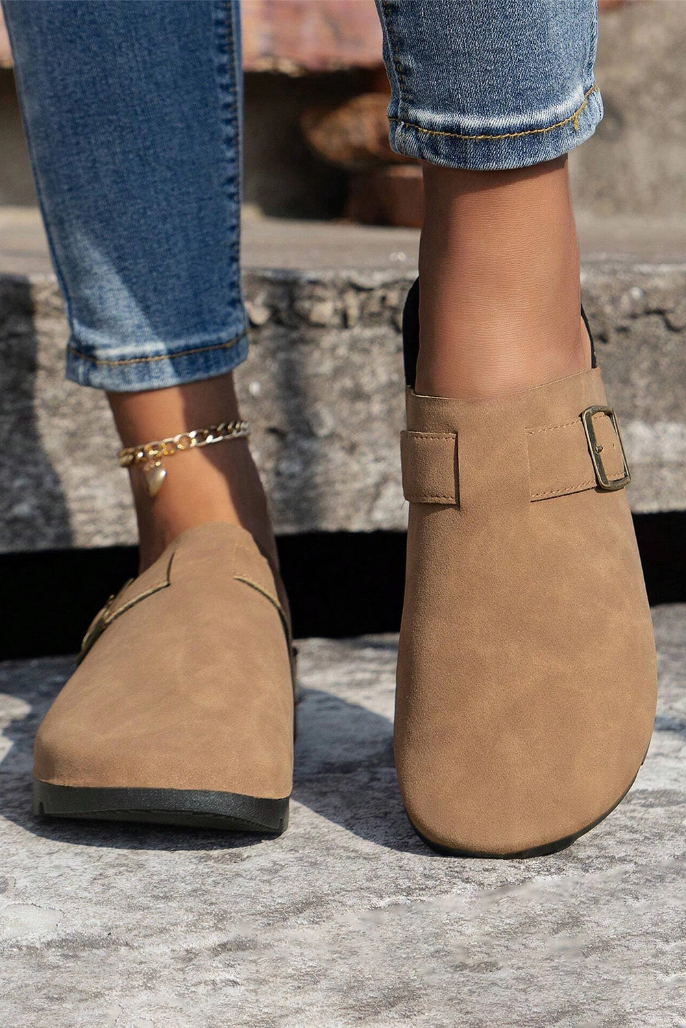 Threaded Pear Women's Ariyah Suede Buckle Detail Slippers