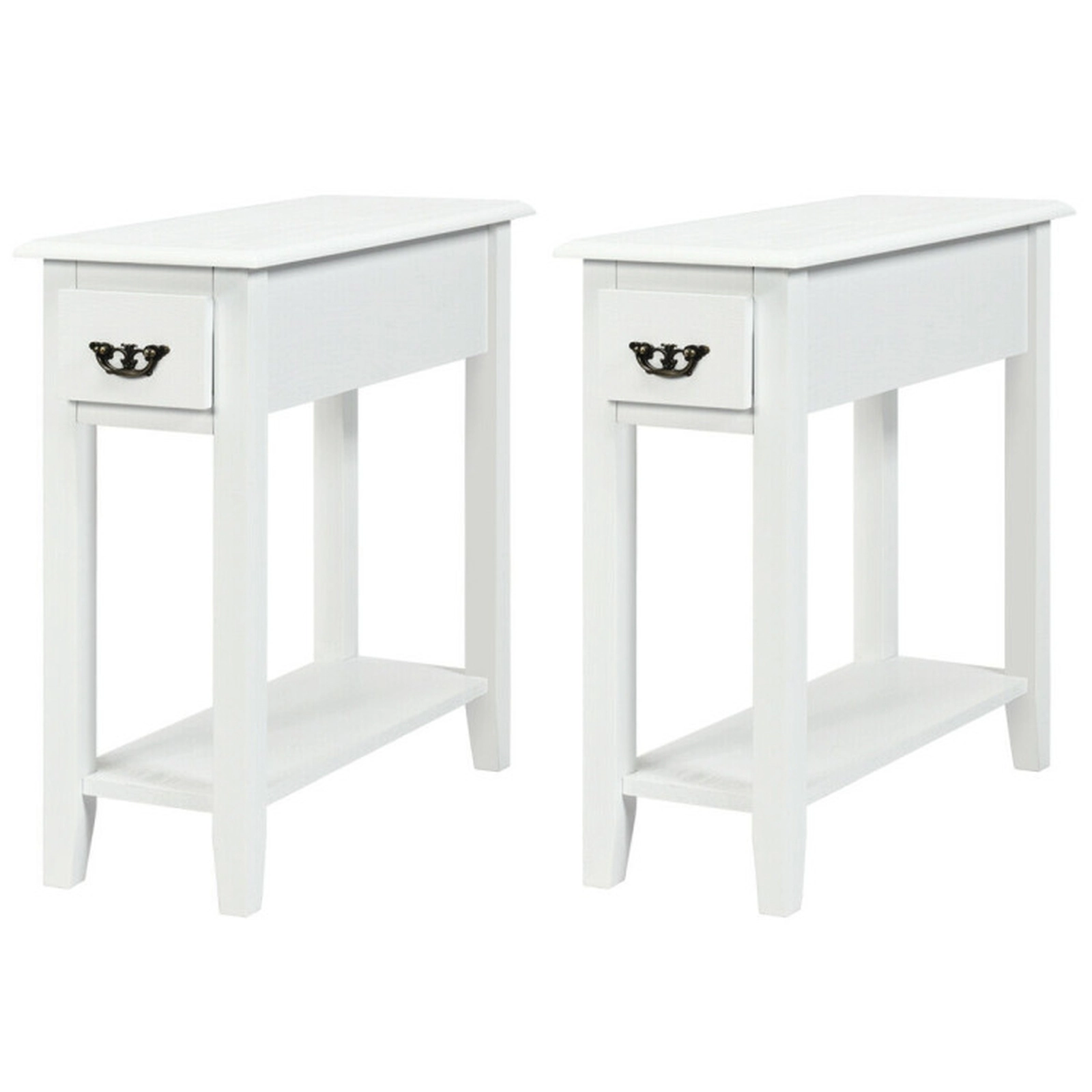 SUGIFT 2-Tier Sofa Side End Tables with Drawer and Open Shelf 110-Lb Tabletop Capacity as Photo Show