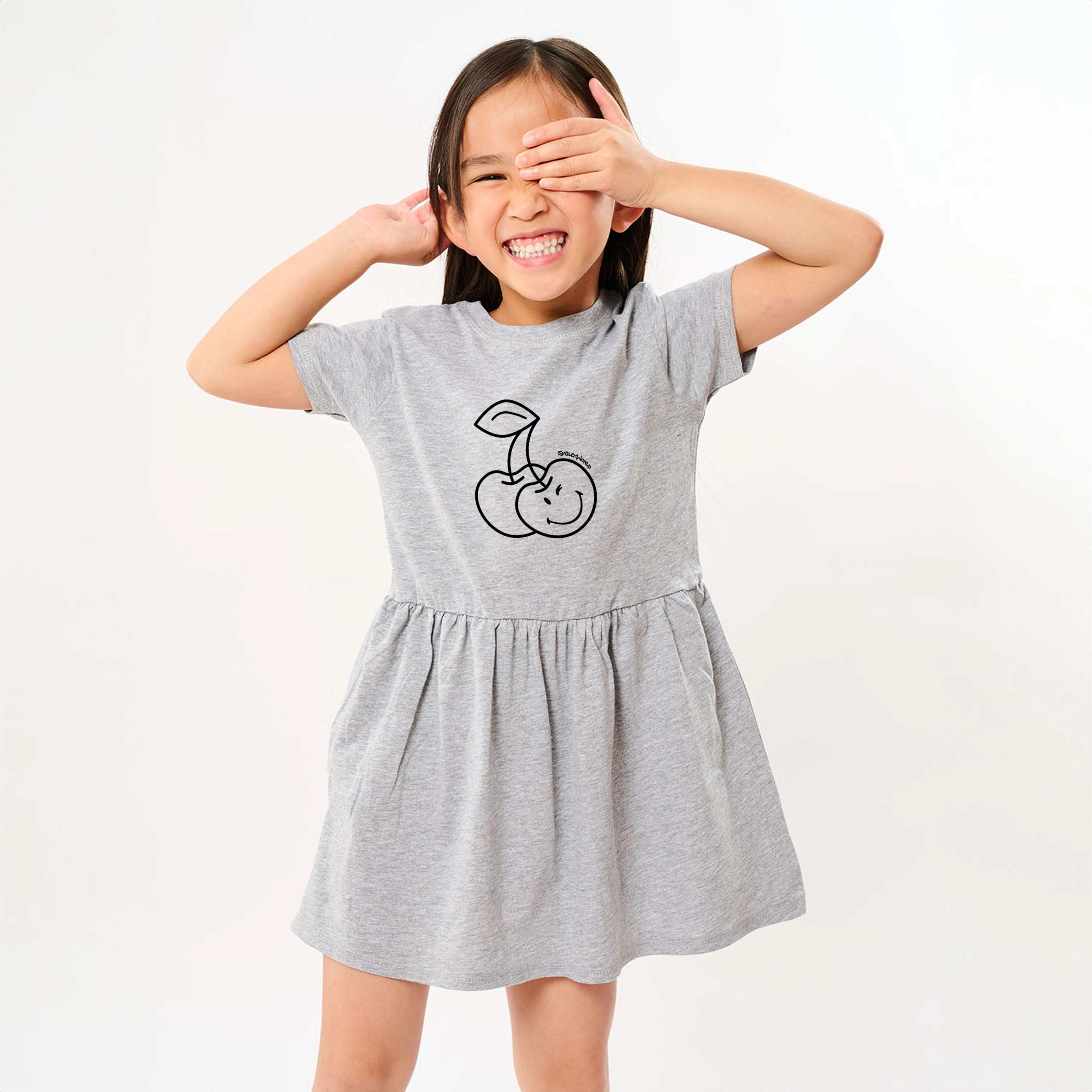 The Juniper Shop - Toddler Girl's Graphic Dress SmileyWorld Cherry Face Outline