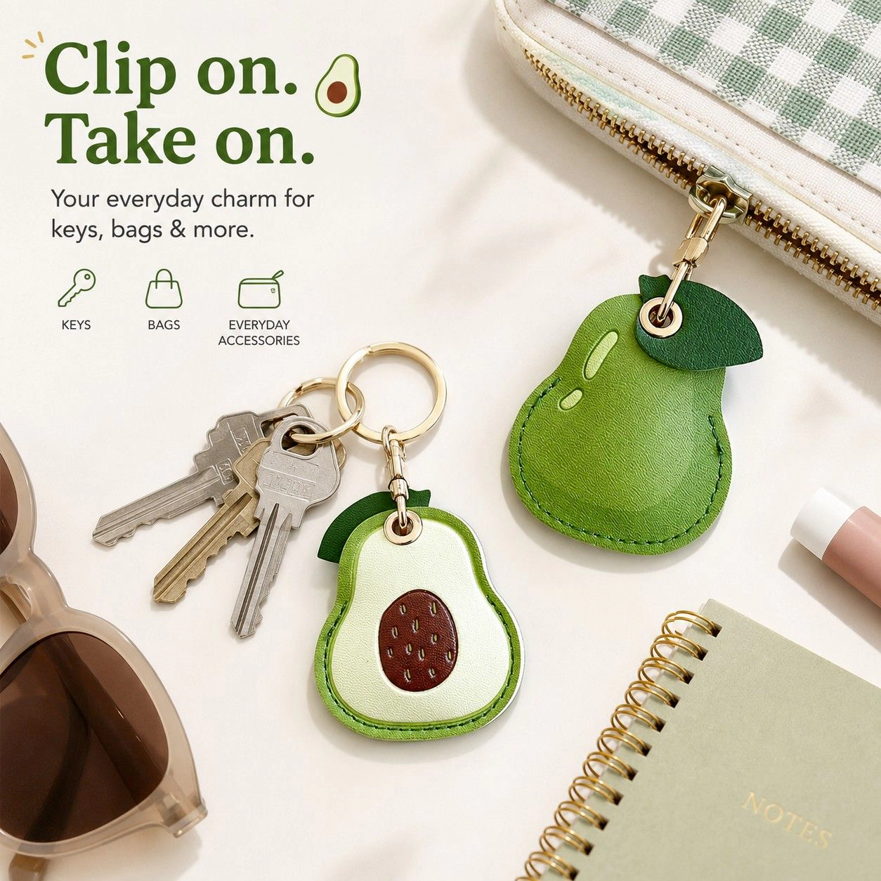 Alilang Women's Double-Sided Fruit Bag Charm Keychain with Stitched Detail and Gold-Tone Ring, Strawberry Red