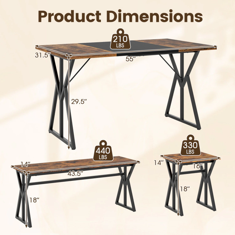 Hivvago 5-Piece Dining Room Set Industrial Rectangular Kitchen Table With 2 Benches And 2 Stools