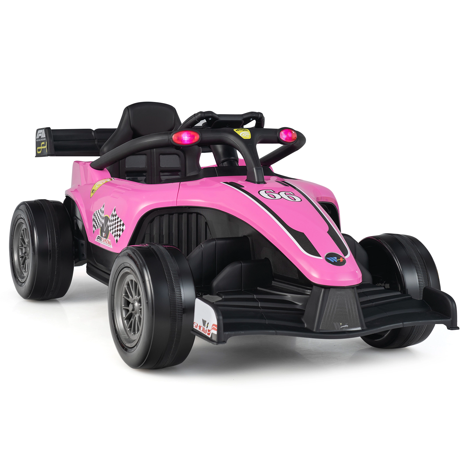 SUGIFT 12V Electric Formula Racing Ride-On Car with Remote Control 66-lb Capacity Ages 3-7 Pink 50.2-in Length