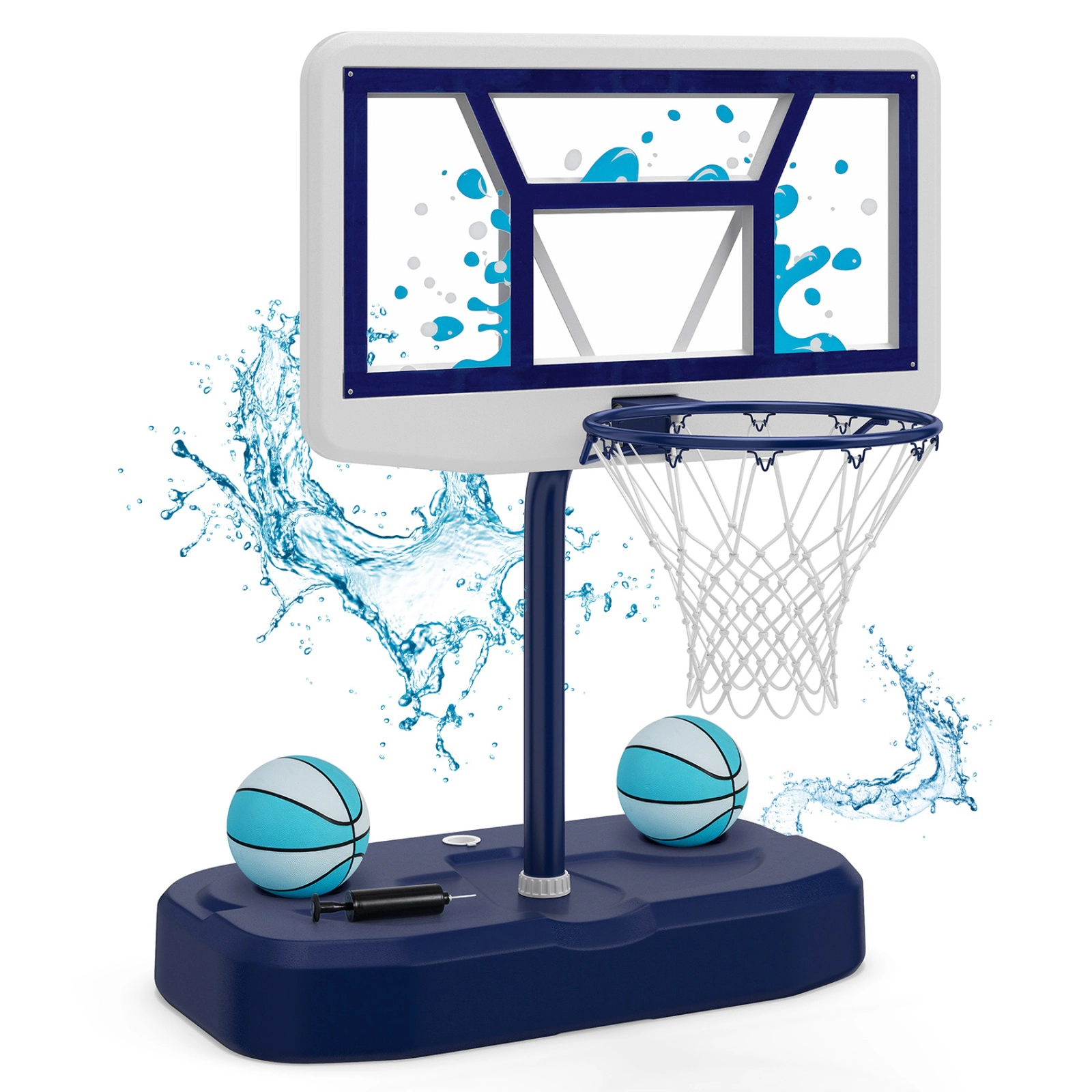 SUGIFT Kids Navy Pool Basketball Hoop Set with Shatterproof PC Backboard and 2 Balls 18-in Rim Dia 5-ft H