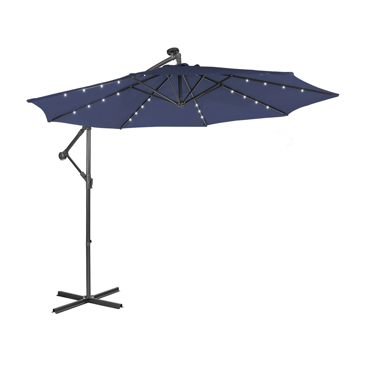 SUGIFT Solar Powered Cantilever Patio Umbrella with Tilting System and 32 LED Lights 10-ft Navy