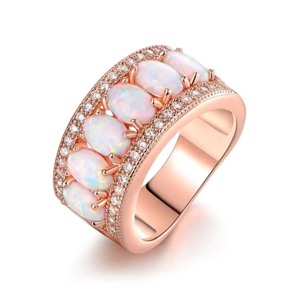 Delicate Oval Synthetic Opal Half Eternity Band Ring