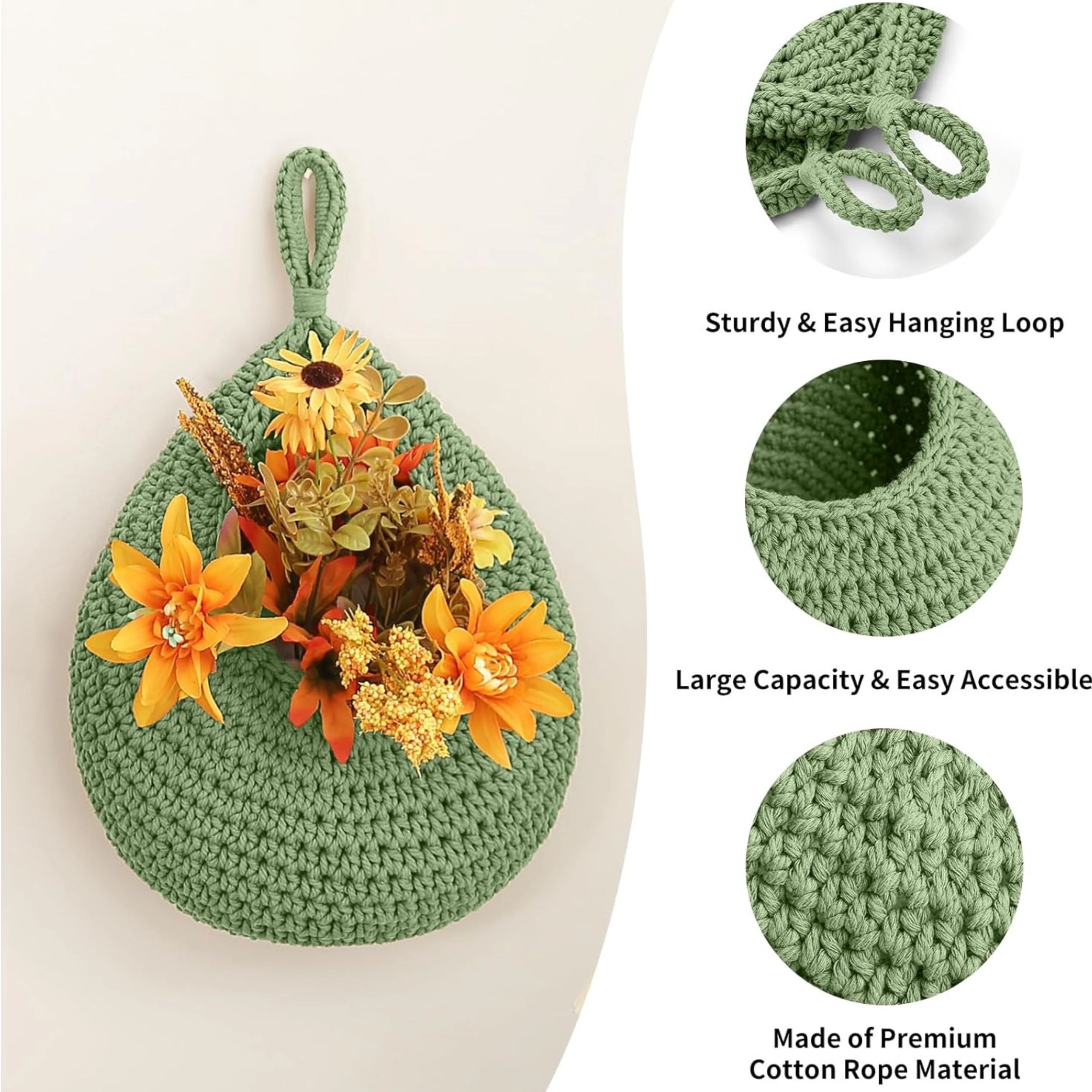 Stock Preferred Pack of 3 Boho Woven Hanging Fruit and Vegetable Storage Baskets with Hooks