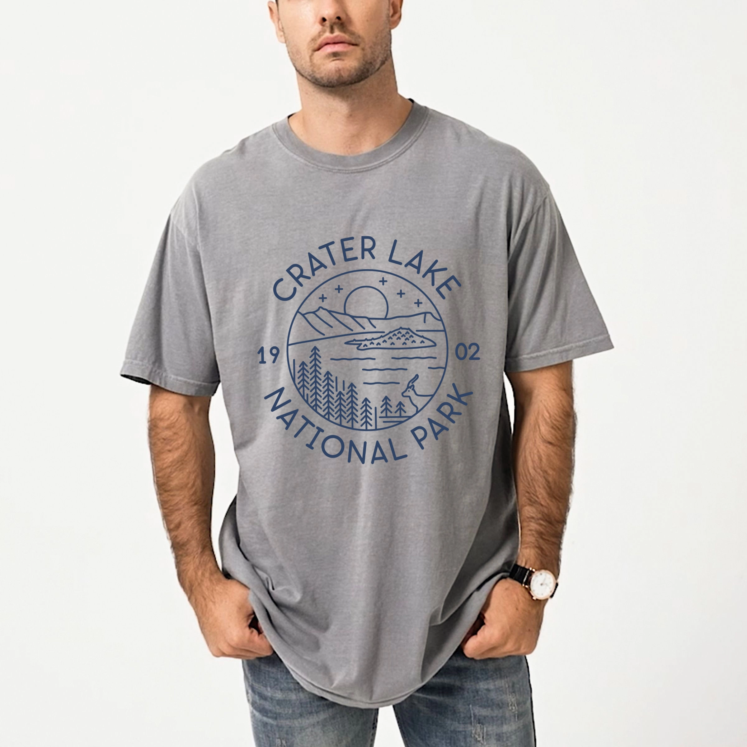 Simply Sage Market - Crater Lake National Park Men's Garment Dyed Graphic T-Shirt