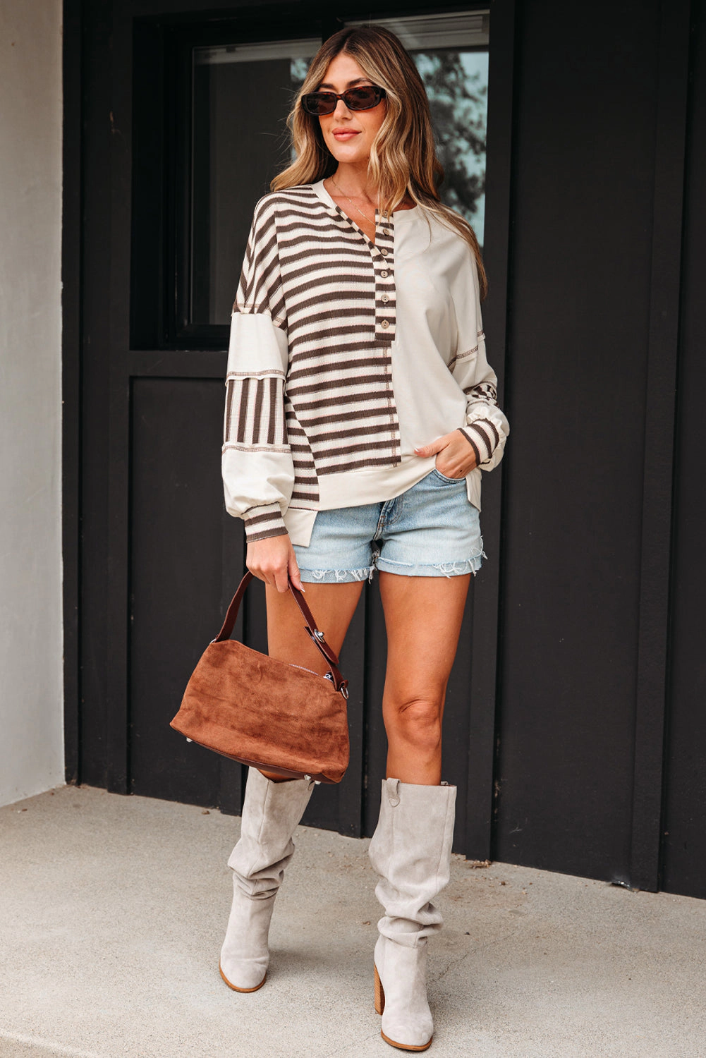 Threaded Pear Women's Ariana Stripe Stitched Oversized Sweatshirt