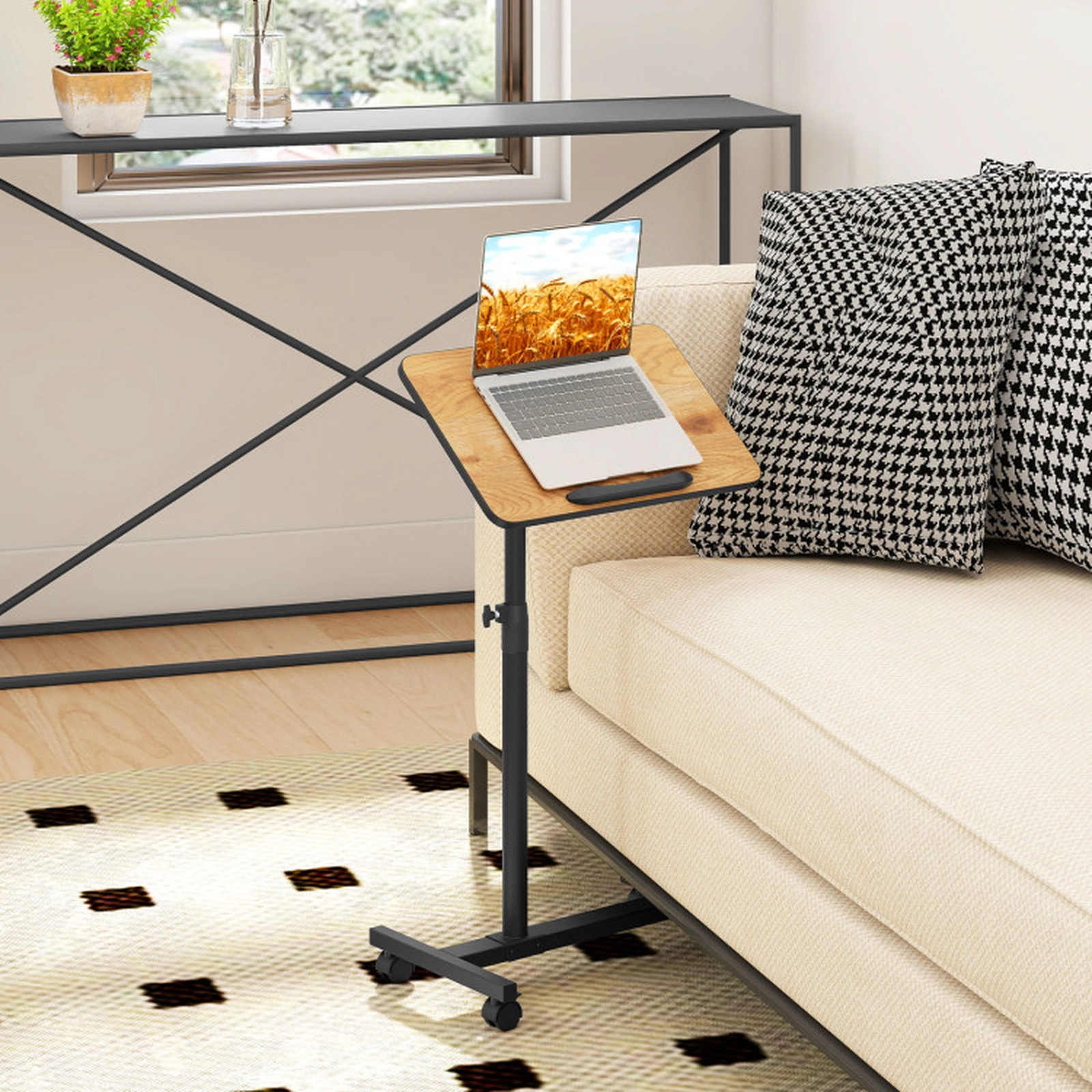 SUGIFT Adjustable Overbed Rolling Lap Desk Food Tray Table 33-lb Capacity Brown + Black/Gray + Black/Walnut