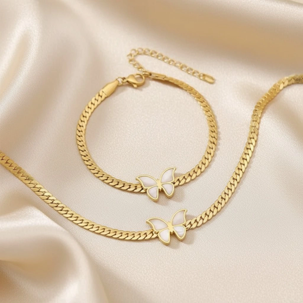 DressAtR Women's Butterfly 18K Gold Plated Bracelet Set