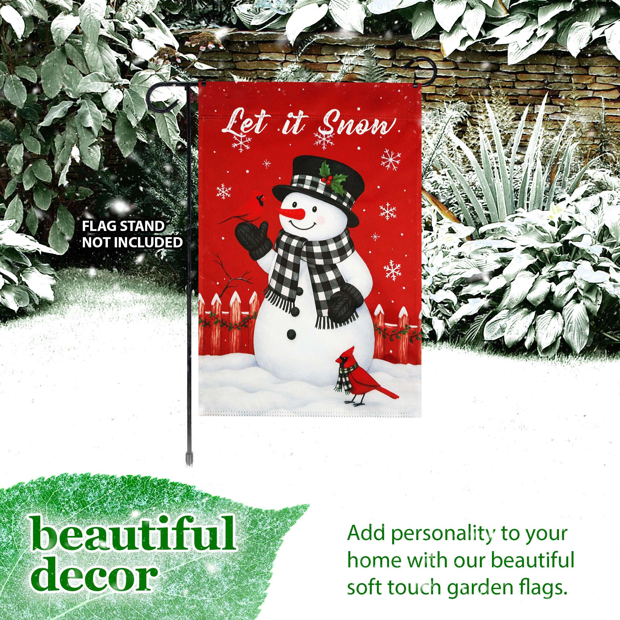 G128 Let It Snow Snowman and Cardinal Double-Sided Garden Flag 12x18