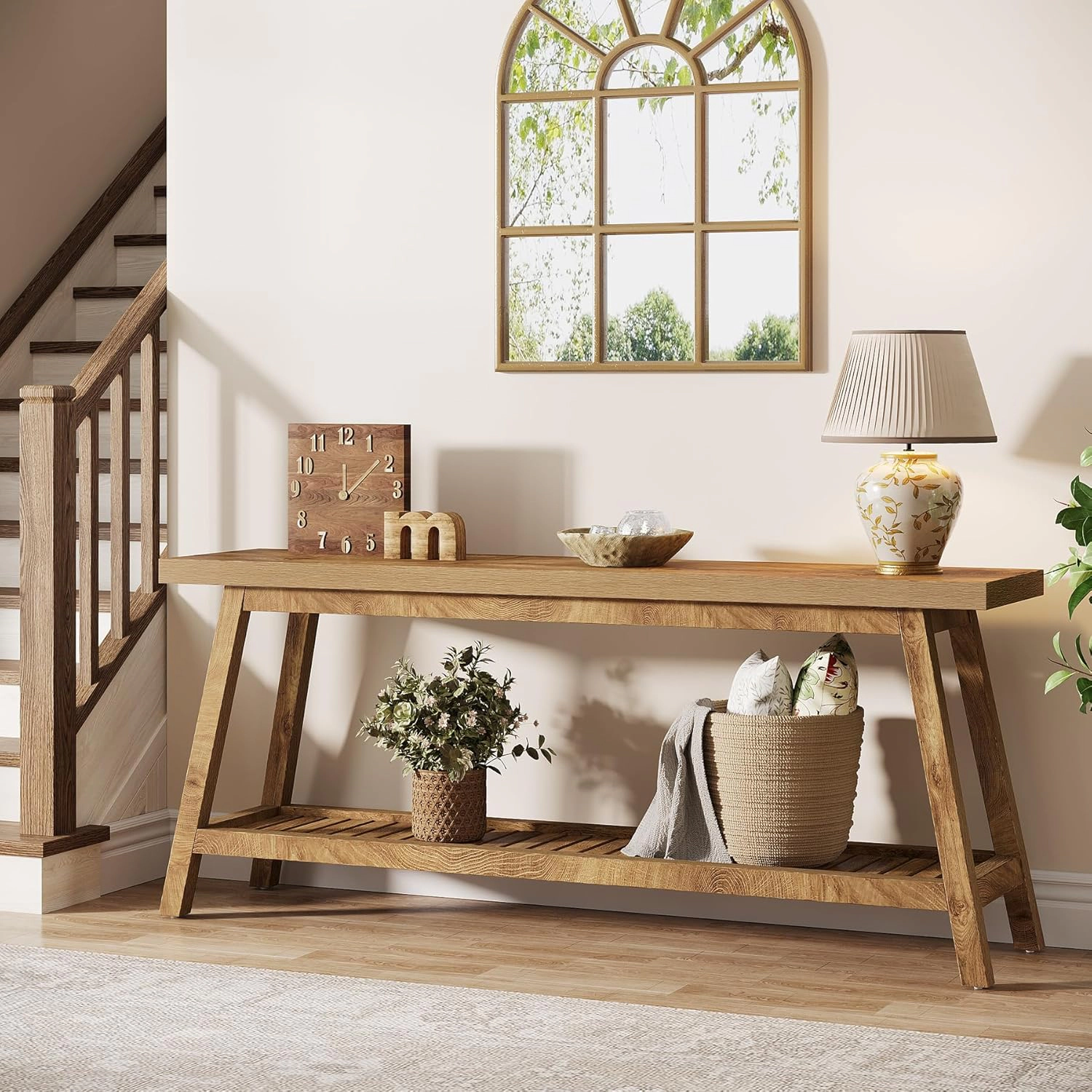 Tribesigns Farmhouse Console Table, 70.9" Entryway Table 2-Tier Sofa