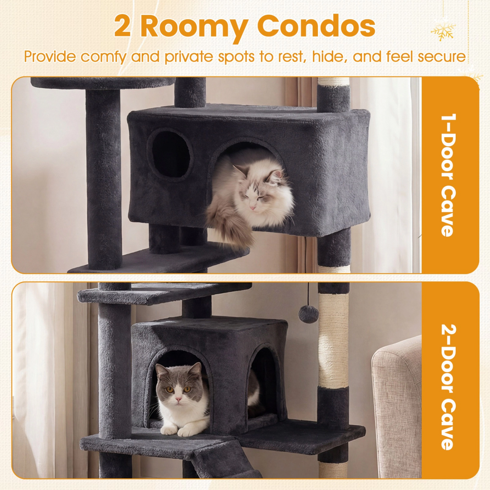 SUGIFT Multi-Level Cat Tree Tower for Indoor Cats Caves Perches Ladder & Sisal Posts 22-lb Capacity Per Layer Dark Gray