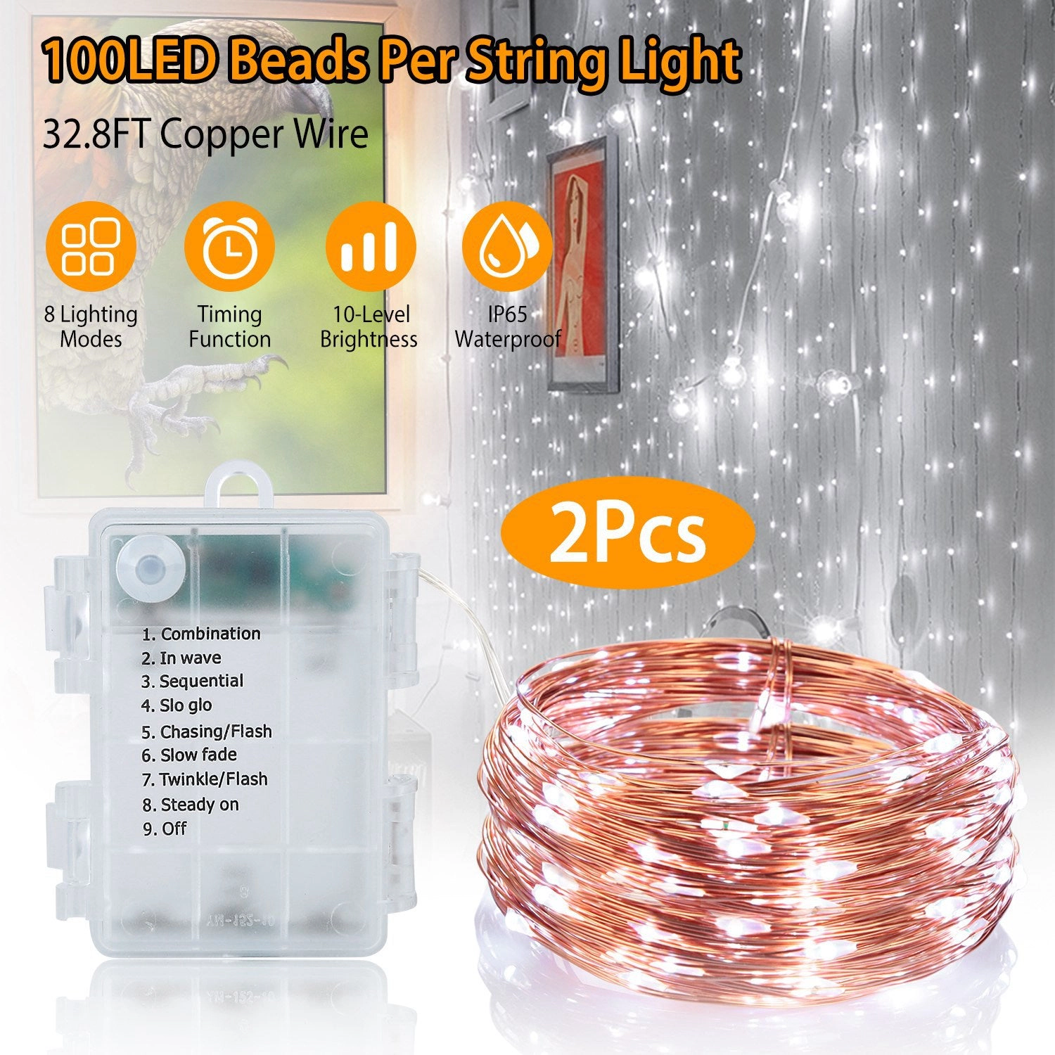GBruno 2-Pack LED String Lights With Remote Control