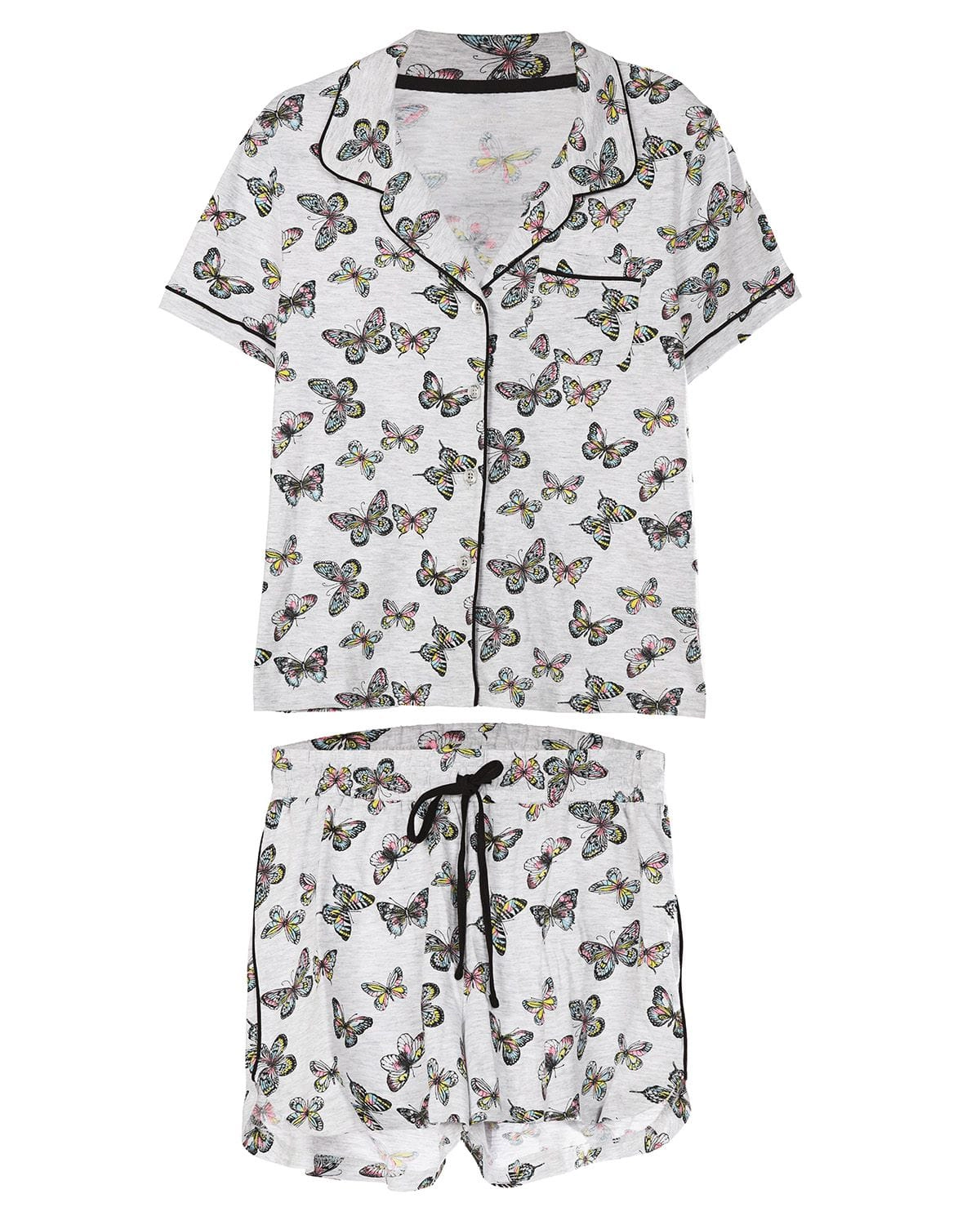 MeMoi Women's Butterfly Notch Collar Cotton Blend Pajama Set