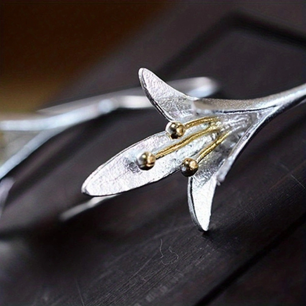 Dual-Tone Gold Silver Lily Flower Hook Earrings for Women
