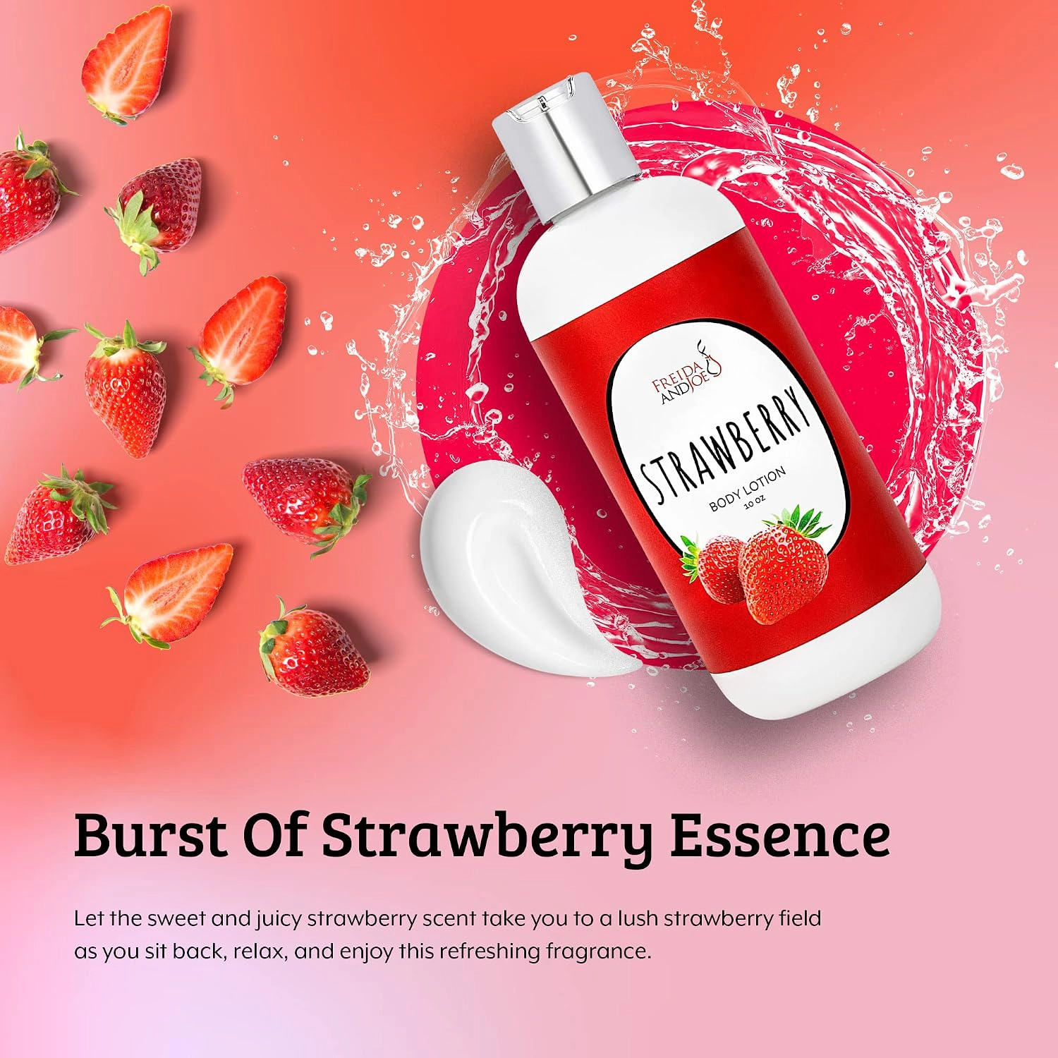 Freida and Joe Womens Strawberry Fragrance Deep Moisturizing Body Lotion in 10oz Bottle