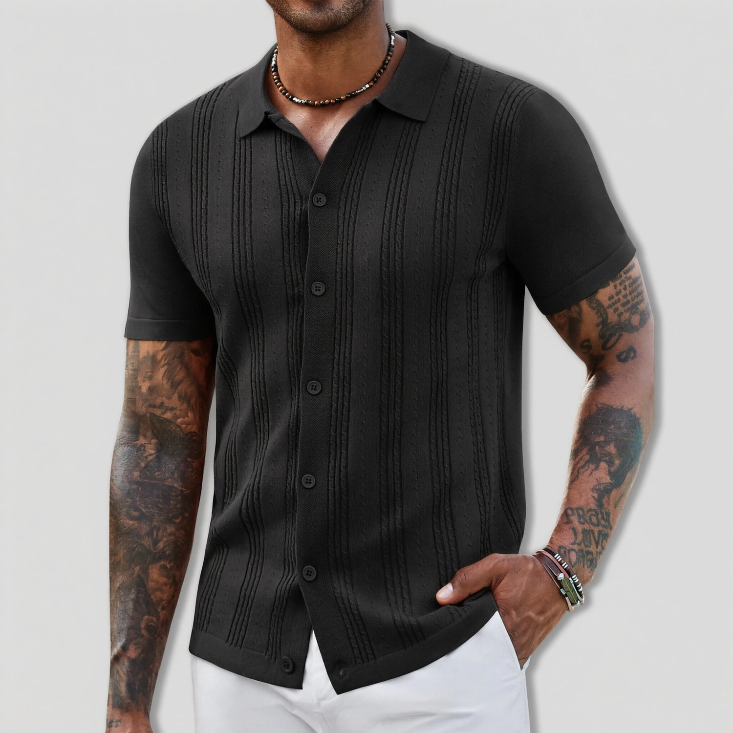 COOFANDY Mens  Casual Short Sleeve Polo Shirts Button Down Textured Tops