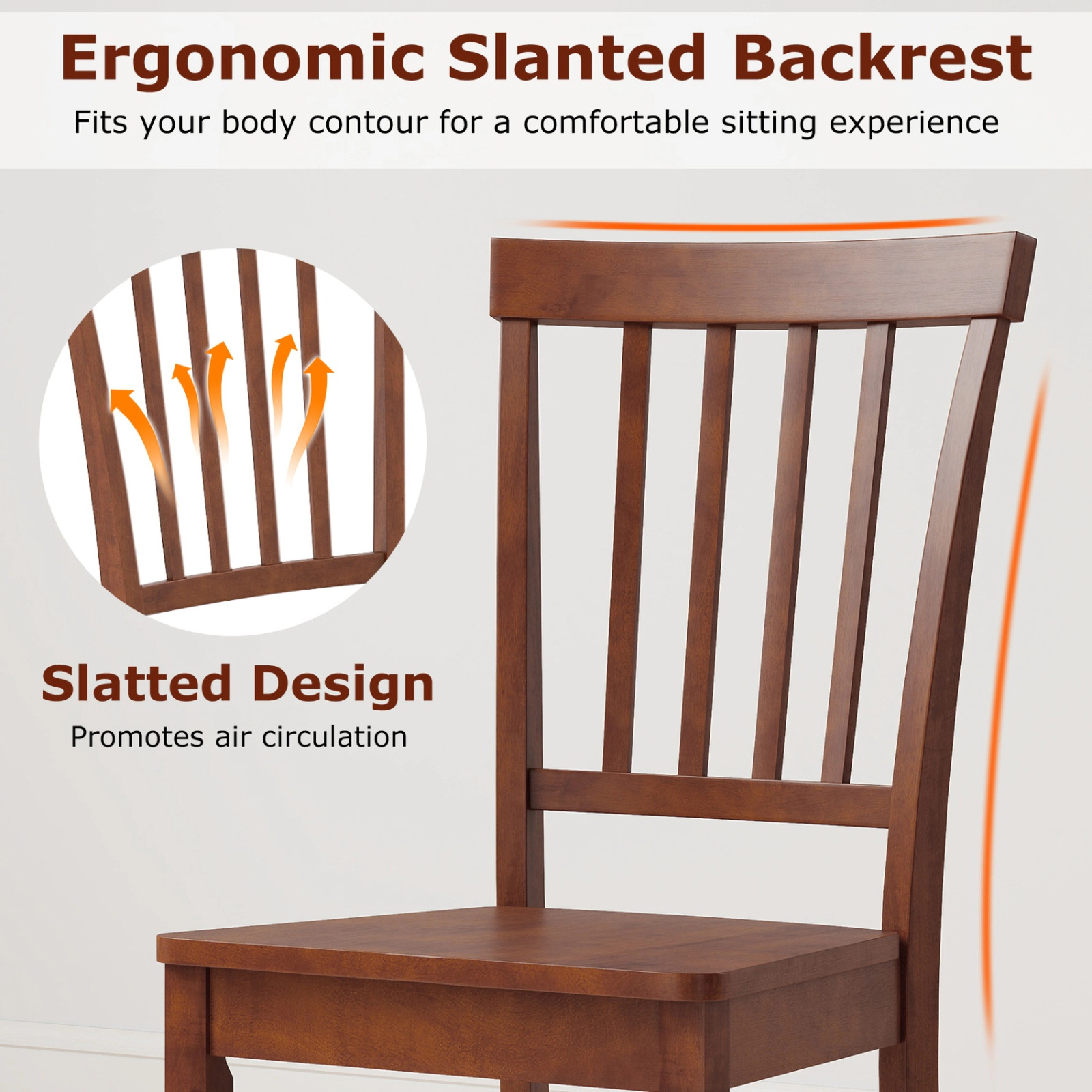 SUGIFT Set of 2 Walnut Armless Dining Chairs with Rubber Wood Legs