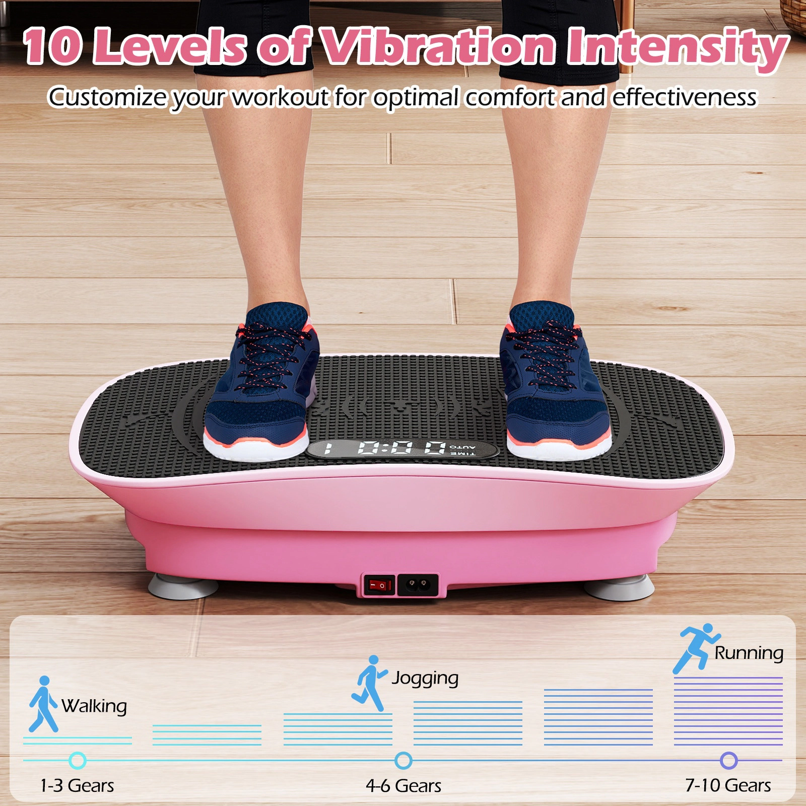 SUGIFT Whole Body Vibration Plate Exercise Machine 10 Intensity Levels Remote 220-lb Capacity 20 x 11 x 5-in Pink