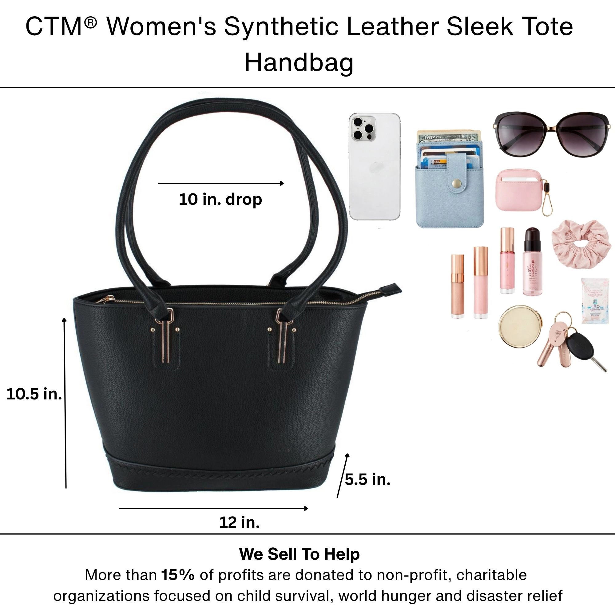 CTM® Women's Synthetic Leather Sleek Tote Handbag