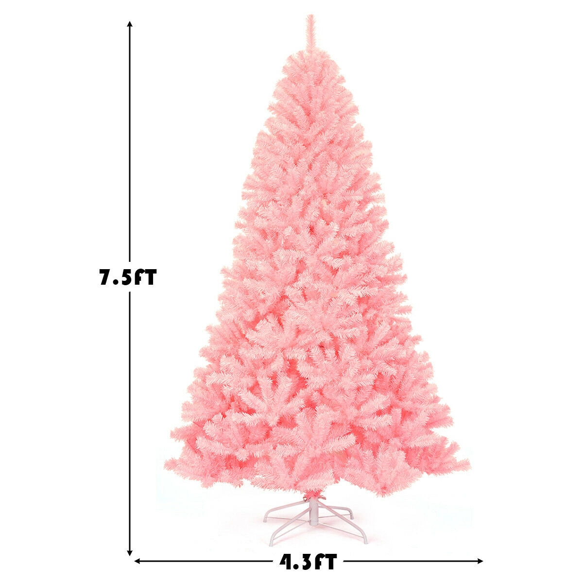 SUGIFT 7.5-ft Pink Cherry Blossom Artificial Christmas Tree Hinged Full Fir with 1258 Tips and Metal Stand