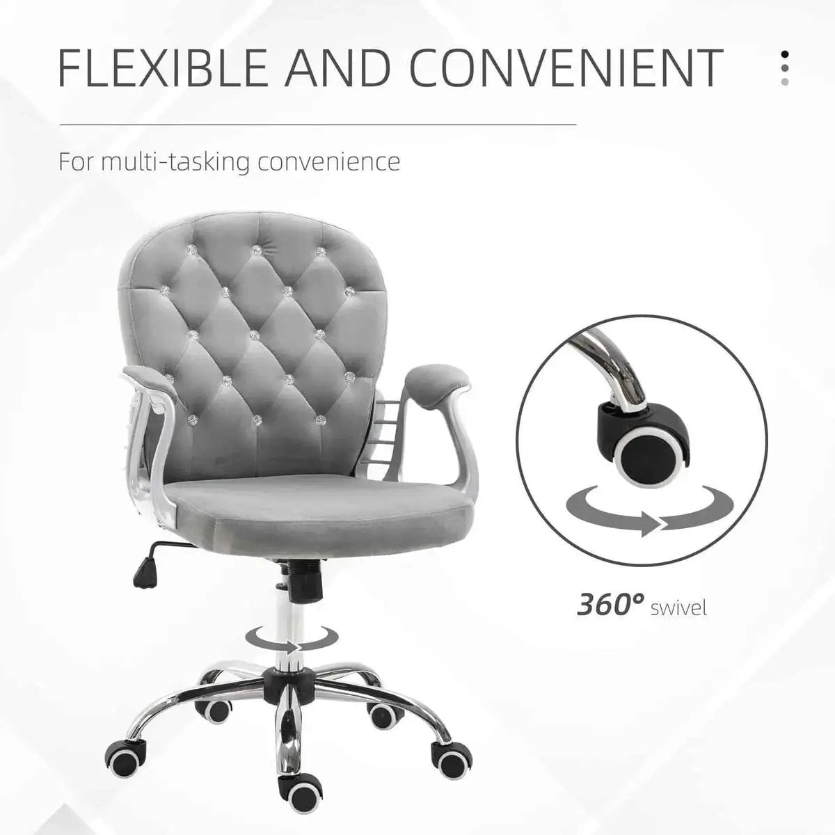 Platinum-Level Office Chairs Gray Velvet Swivel Office Chair with Adjustable Height