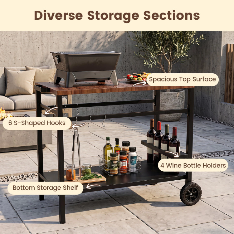 Hivvago Outdoor Grill Cart with Spice Rack and Hooks for Patio and Garden