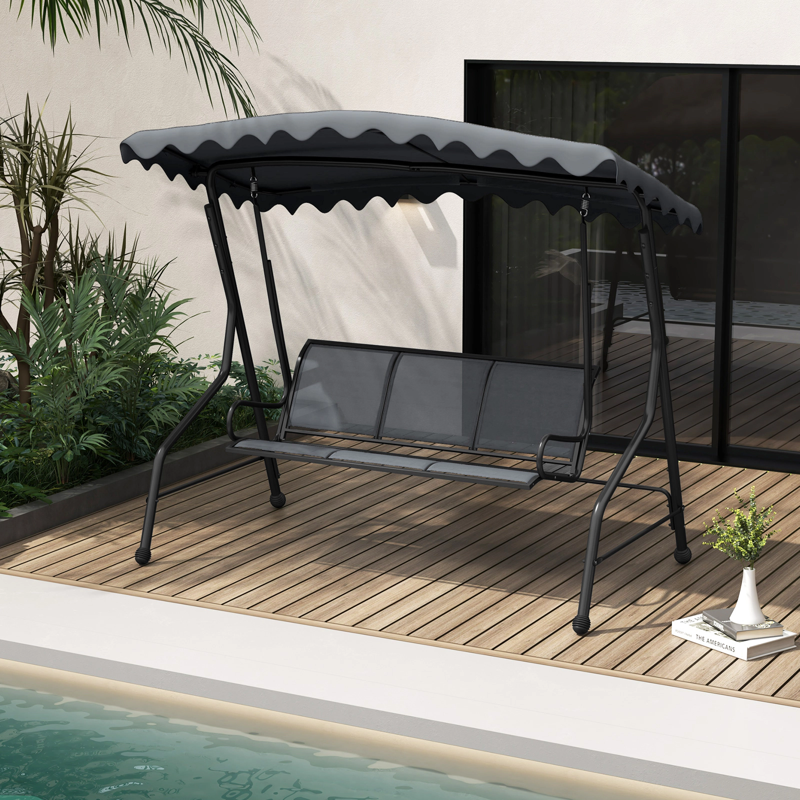 SUGIFT Gray 3-Seat Outdoor Porch Swing, 61-Inch Seat, Breathable Canopy, 1,000-Lb Capacity