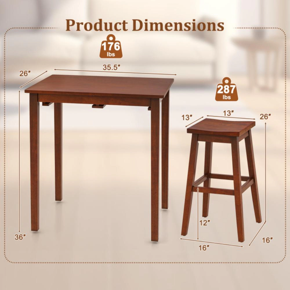 Hivvago 3-Piece Bar Table Set With Pub Table And 2 Saddle Stools-Espresso