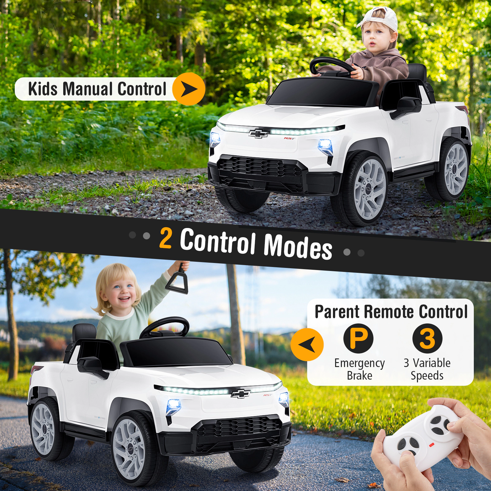SUGIFT White Remote Control and Storage Cube 12V Licensed Chevrolet Kids Ride On Truck