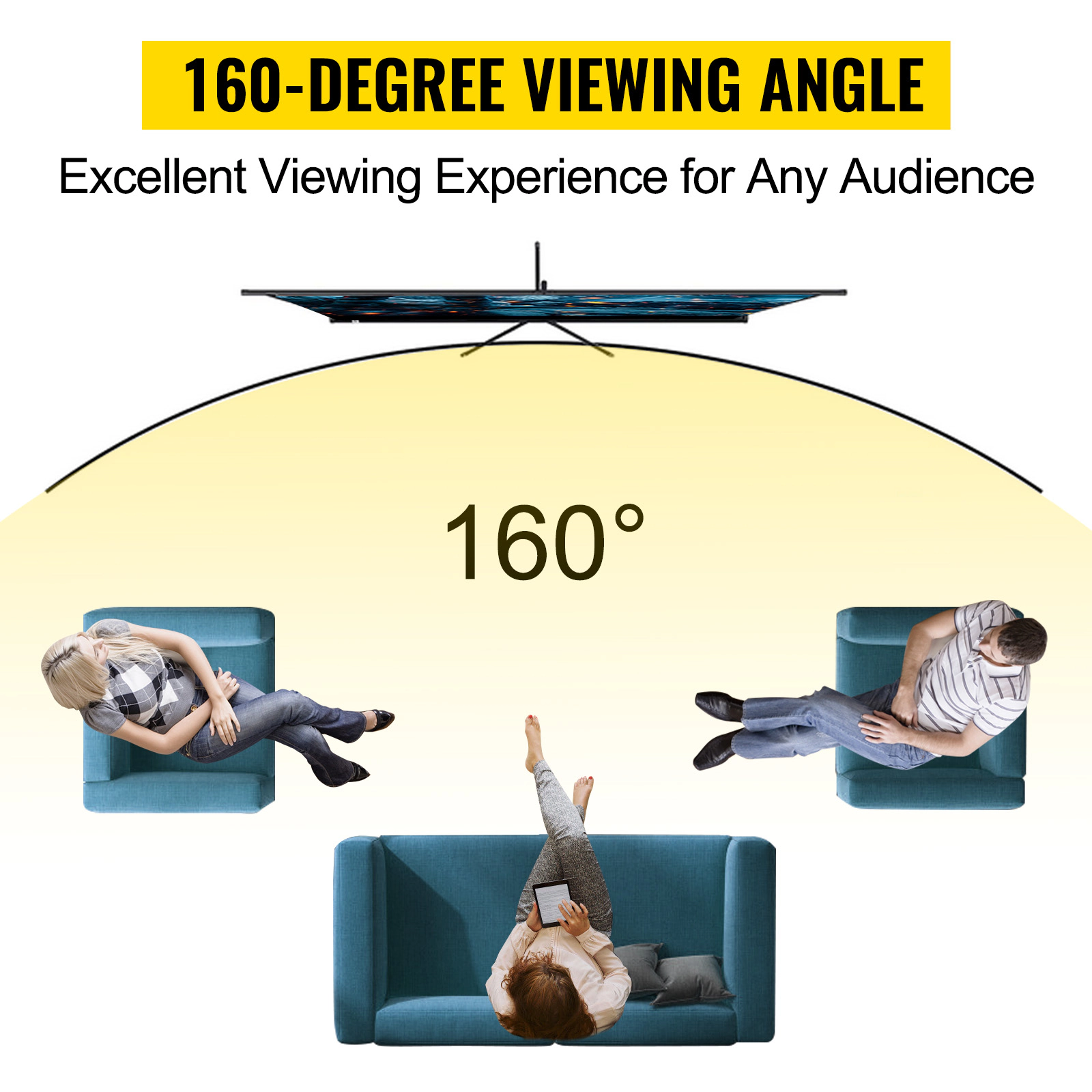 HONGGE Tripod Projector Screen with Stand 16:9 4K HD Projection Wrinkle-Free Height Adjustable Portable