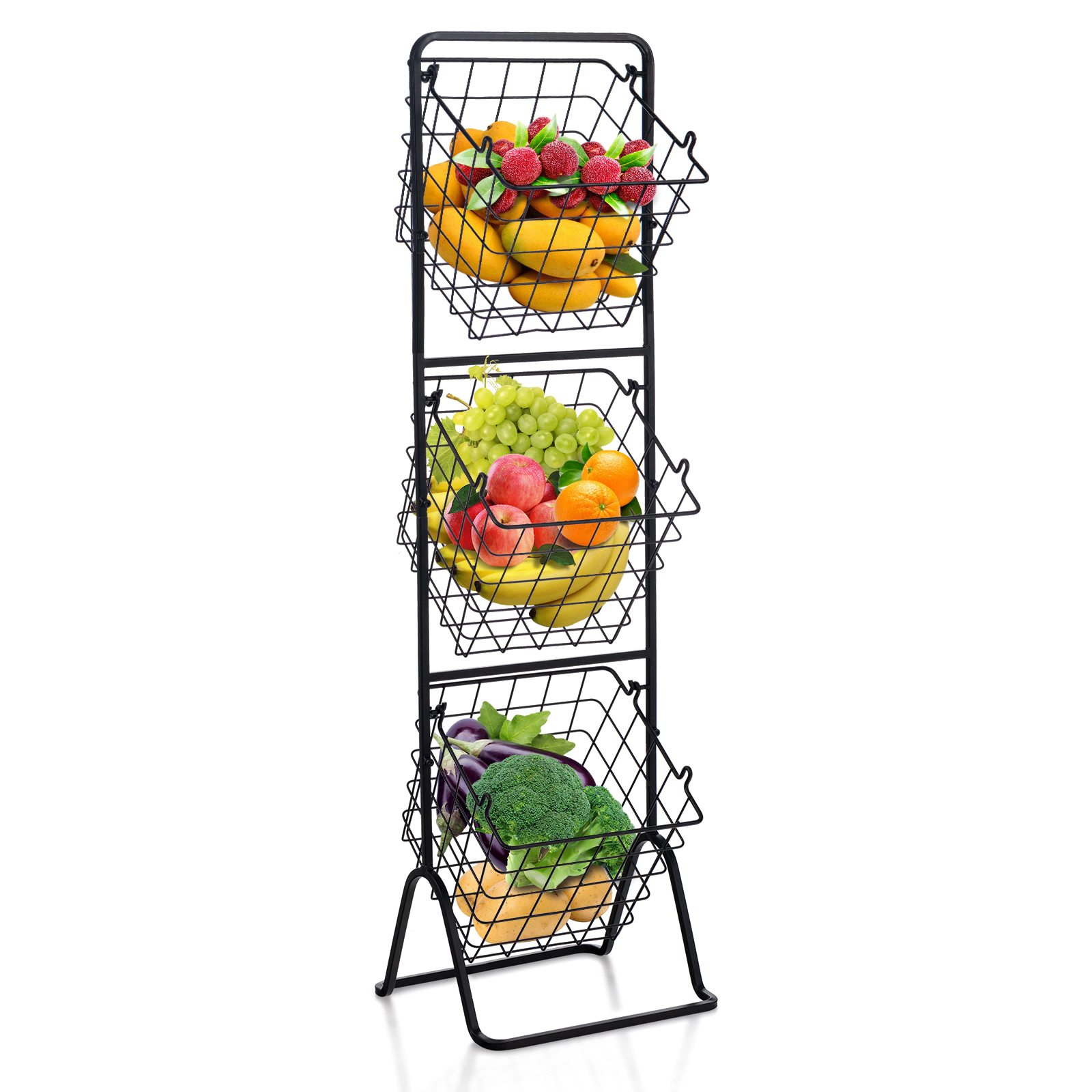 LJG 3-Tier Fruit Basket Stand with Adjustable Heights