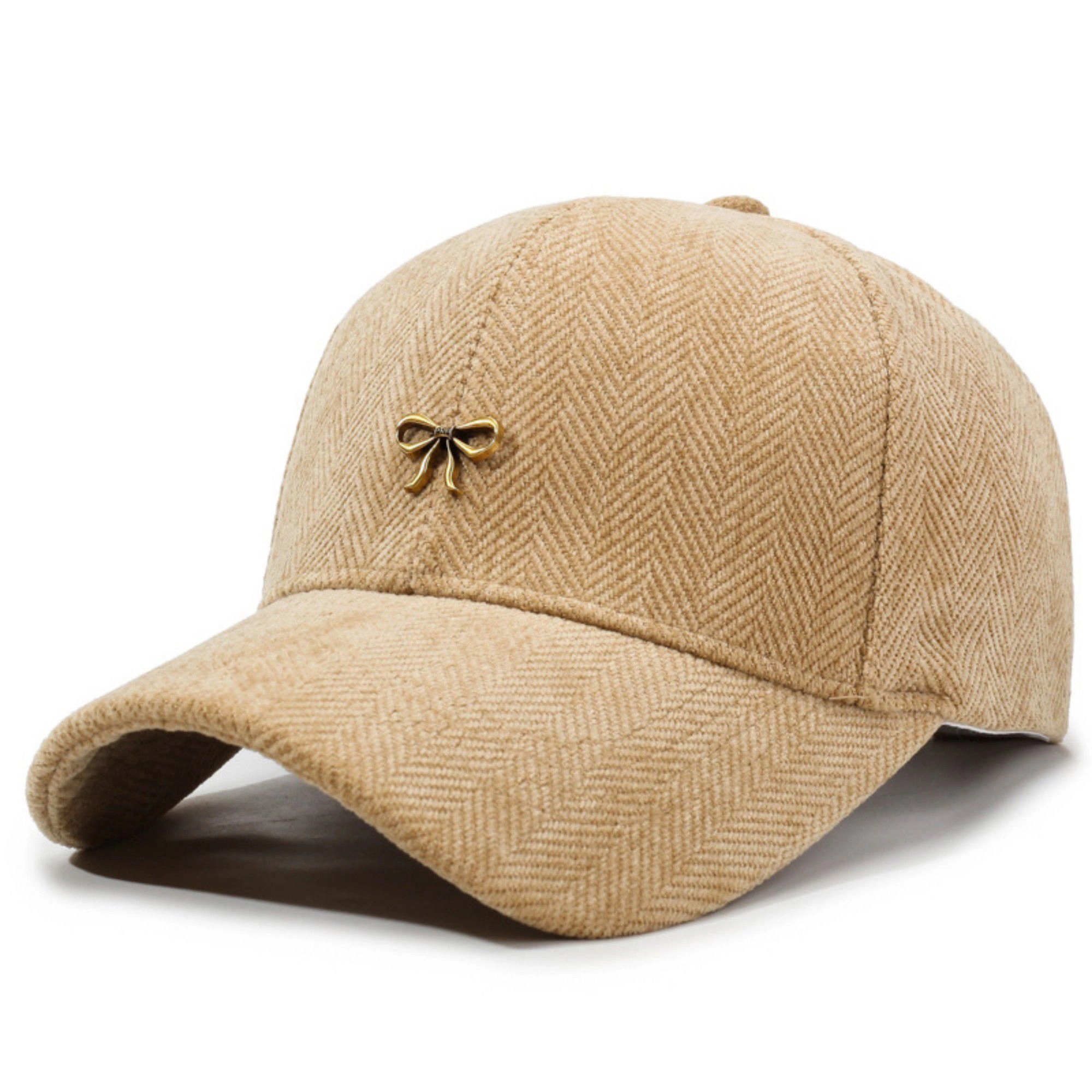 Anna-Kaci Women's Herringbone Baseball Cap with Bow Accent and Curved Brim