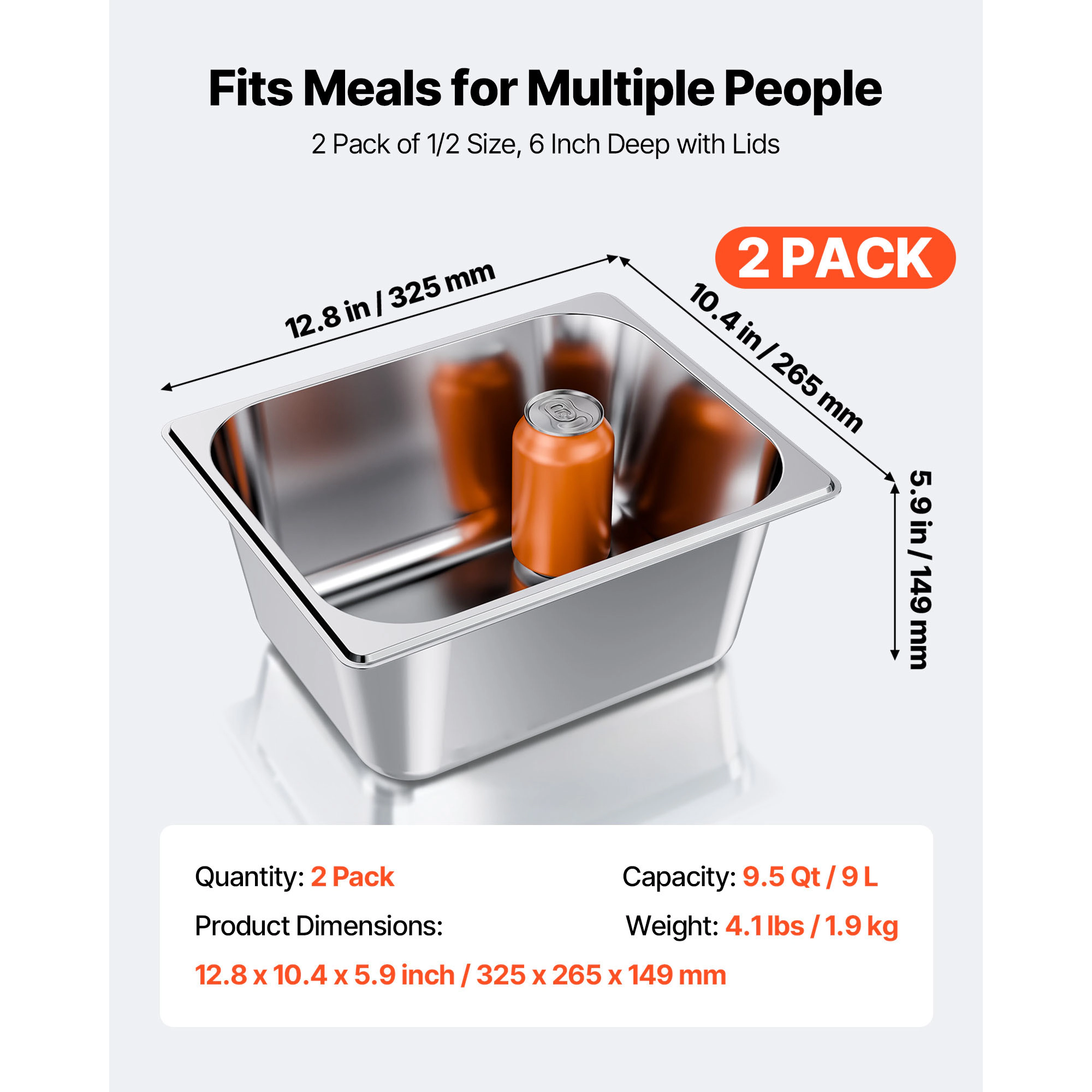 HONGGE Stainless Steam Hotel Pan, Table Steam Pan, Anti Jam Restaurant Supplies Reusable Catering Storage for Home