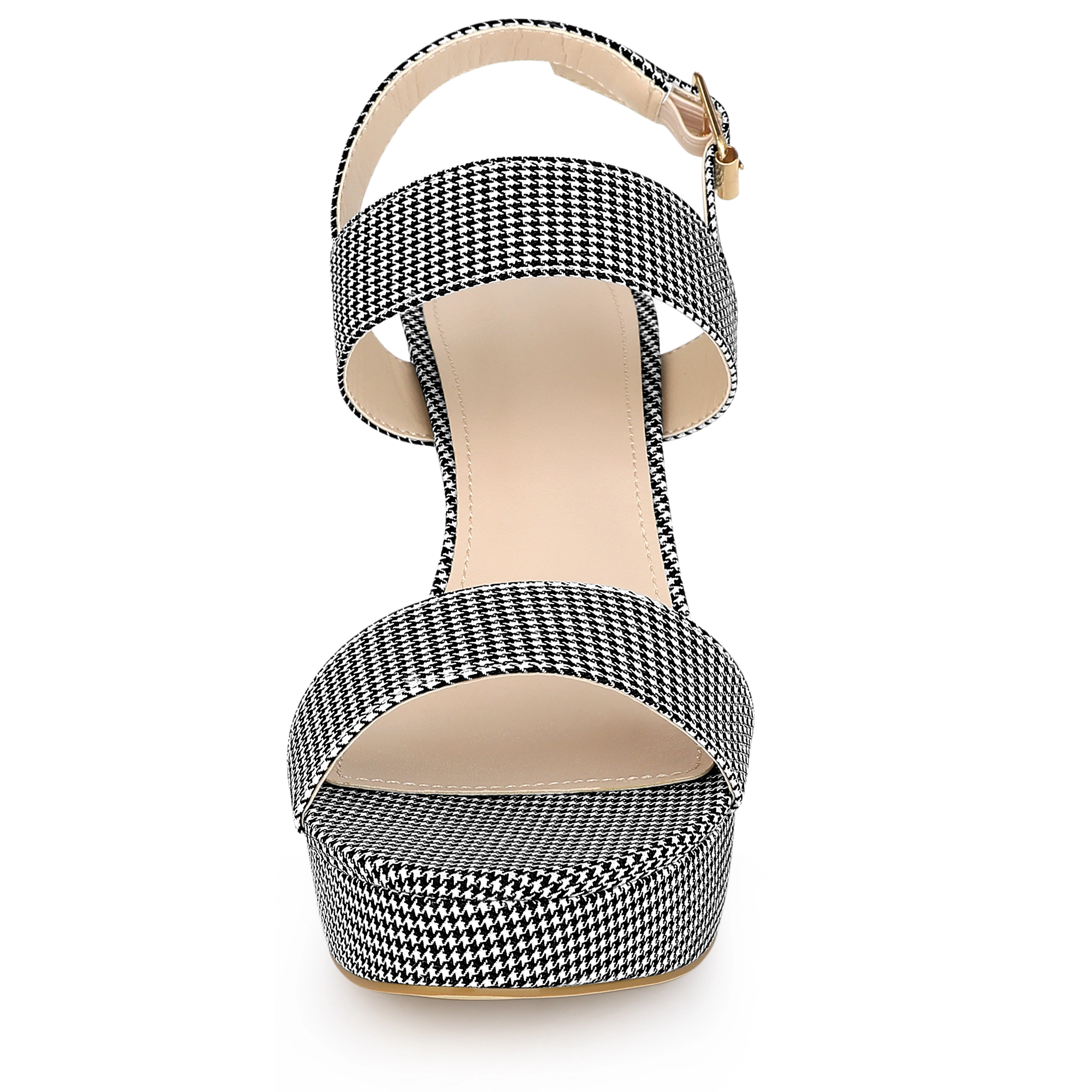 BLISSFUL STEP Women's Houndstooth Plaid Print Platform Chunky Heel Sandals