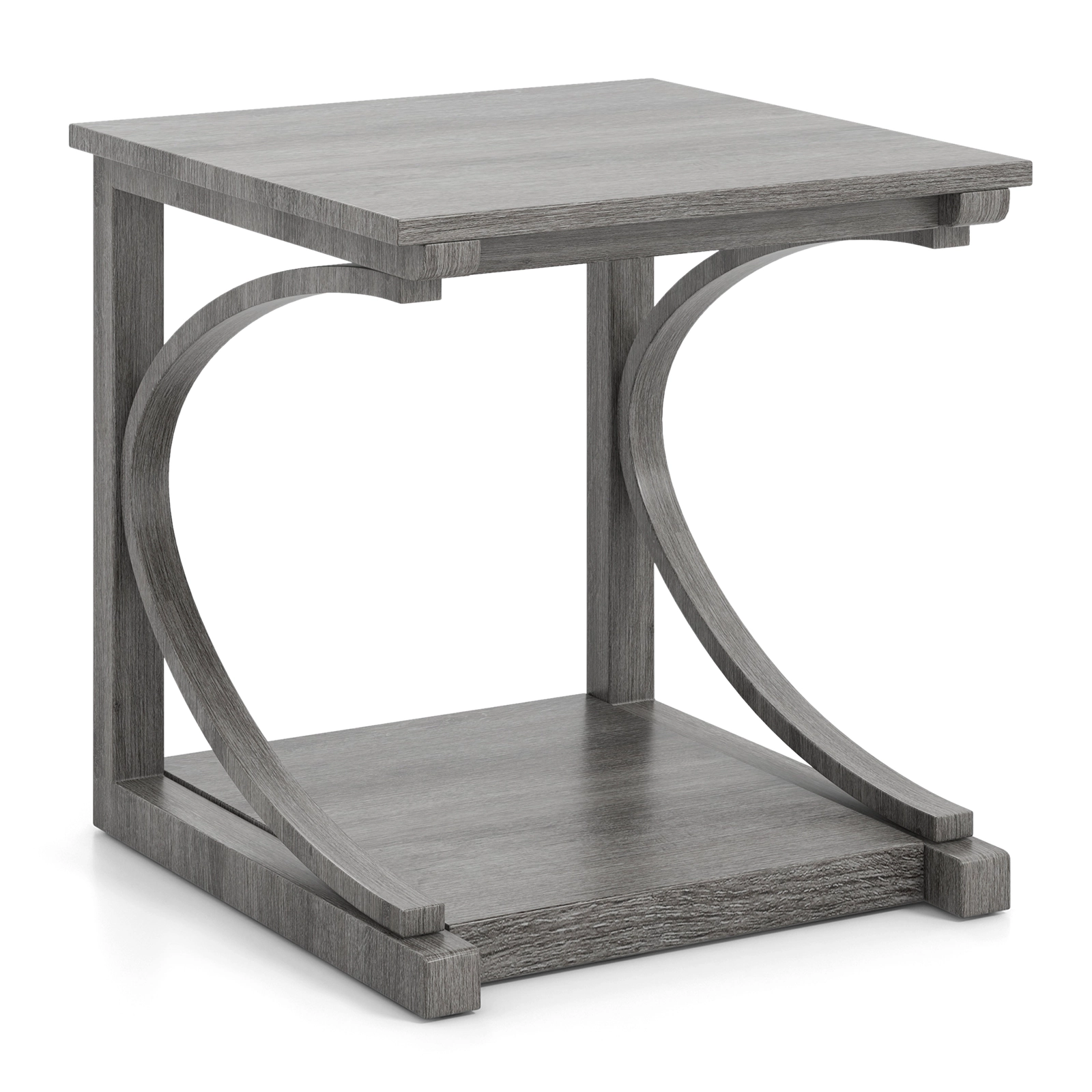 Slickblue Sofa End Table with Storage Shelf, C Shaped Accent Table for Living Room Bedroom Gray