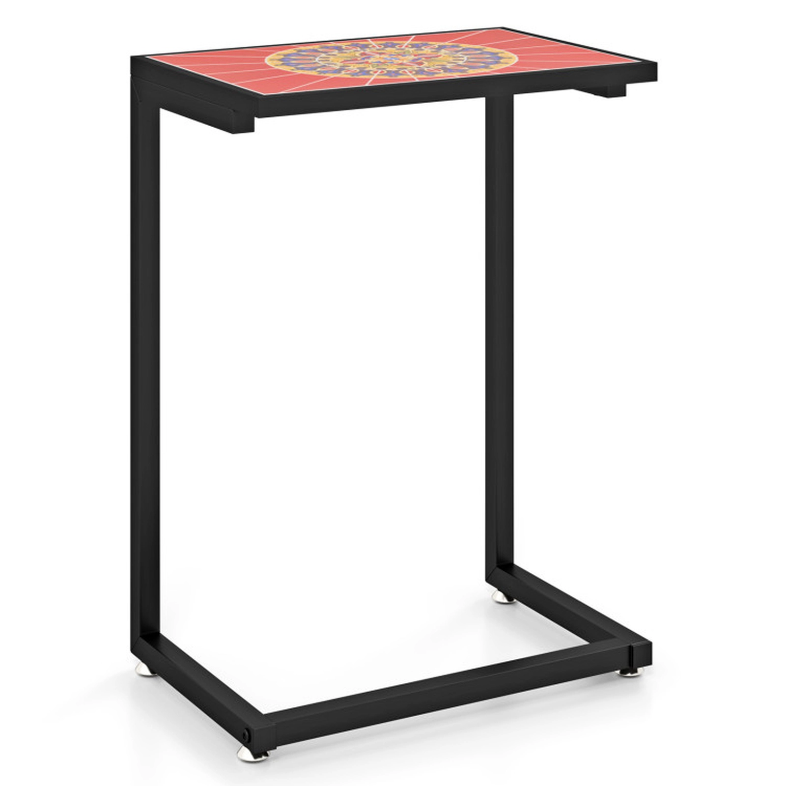 SUGIFT 26-Inch C-Shaped Patio Side Table with Glazed Ceramic Top