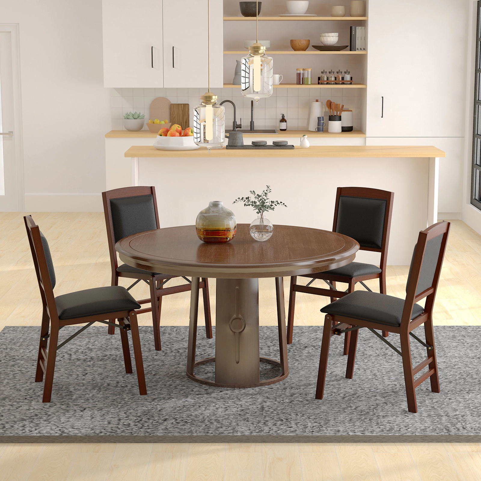 SUGIFT Folding Dining Chairs with Padded PU Leather Seat and High Backrest 400-lb Capacity Brown