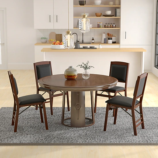 SUGIFT Folding Dining Chairs with Padded PU Leather Seat and High Backrest 400-lb Capacity Brown