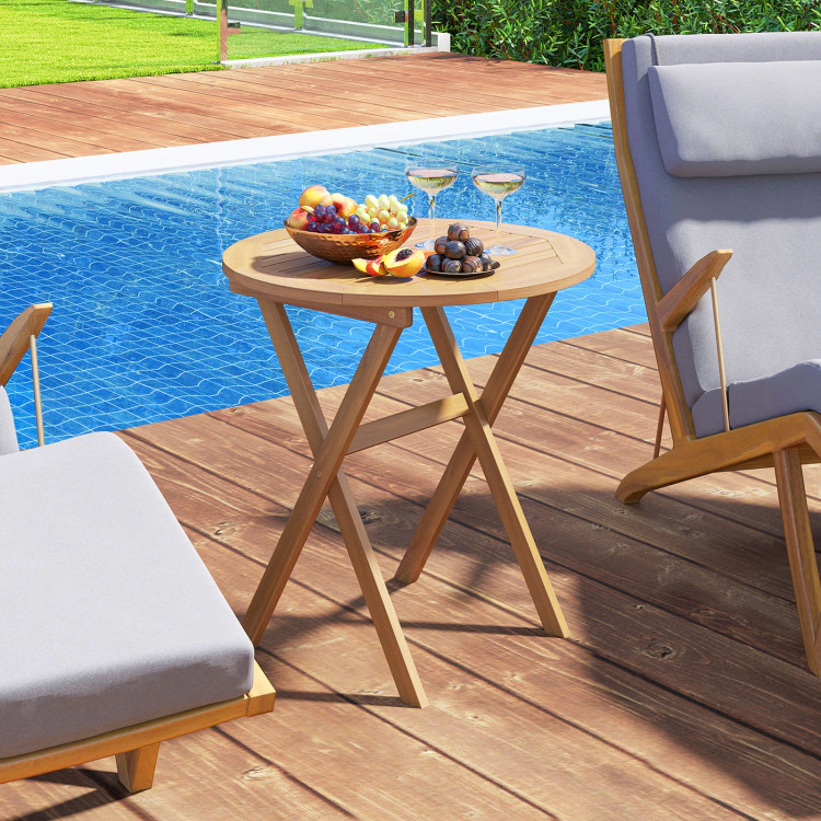Hivvago Outdoor Side Table With Slatted Tabletop And X-Shaped Structure