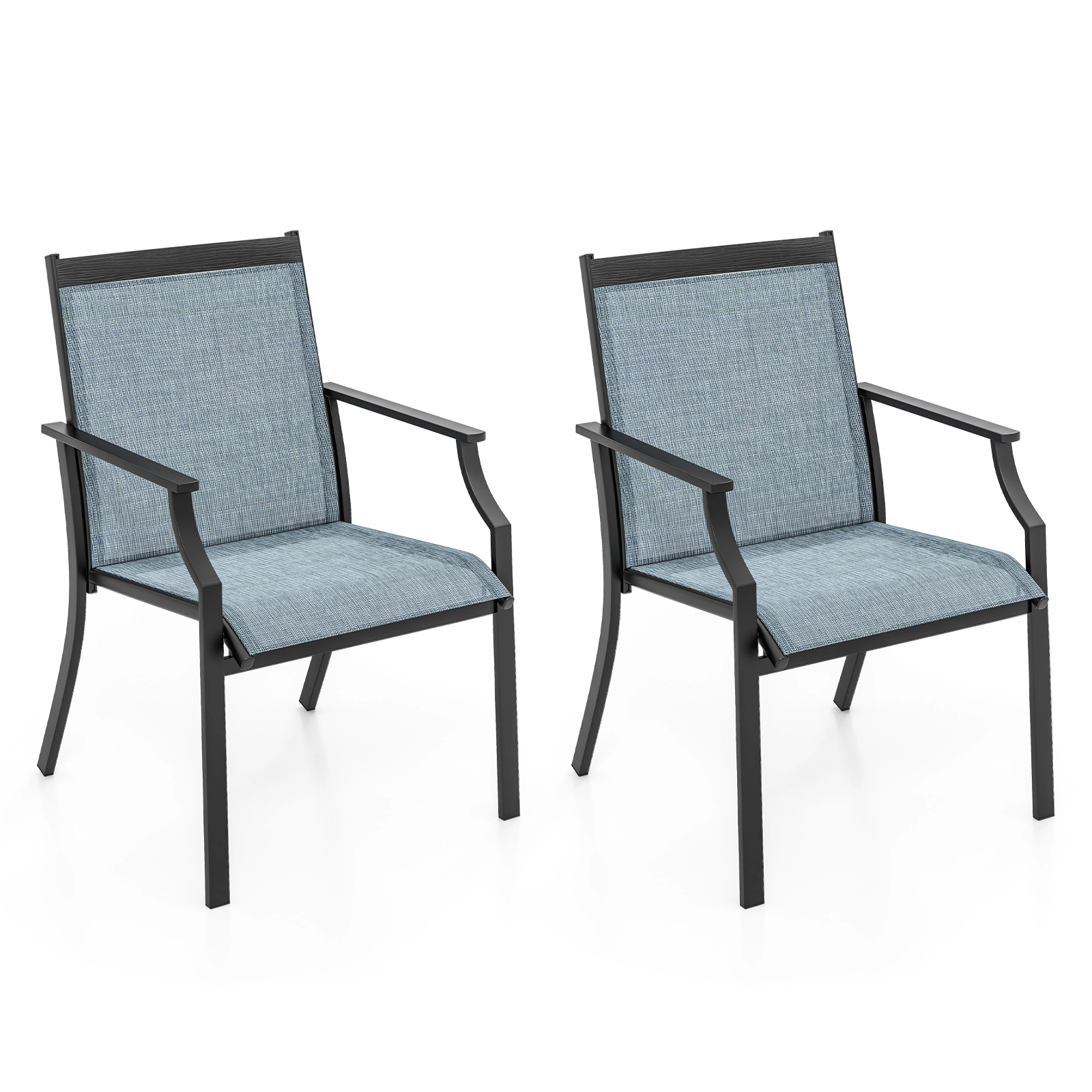 LJG 2 Piece Patio Dining Chairs Large Outdoor Chairs with Breathable Seat and Metal Frame