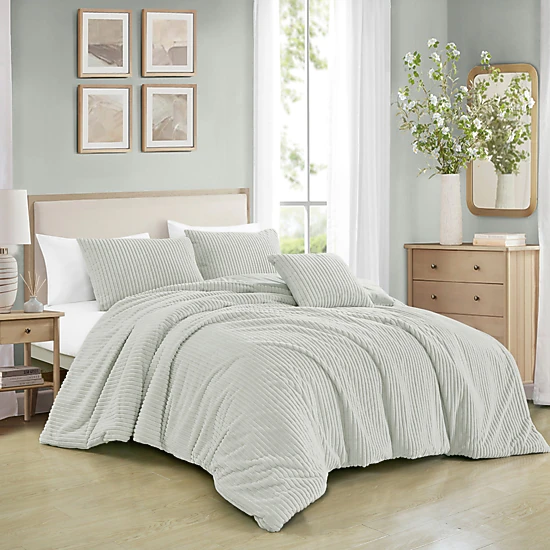 MarCielo 4 Pieces Plush Ribbed Faux Fur Comforter Set with Velvet Backing