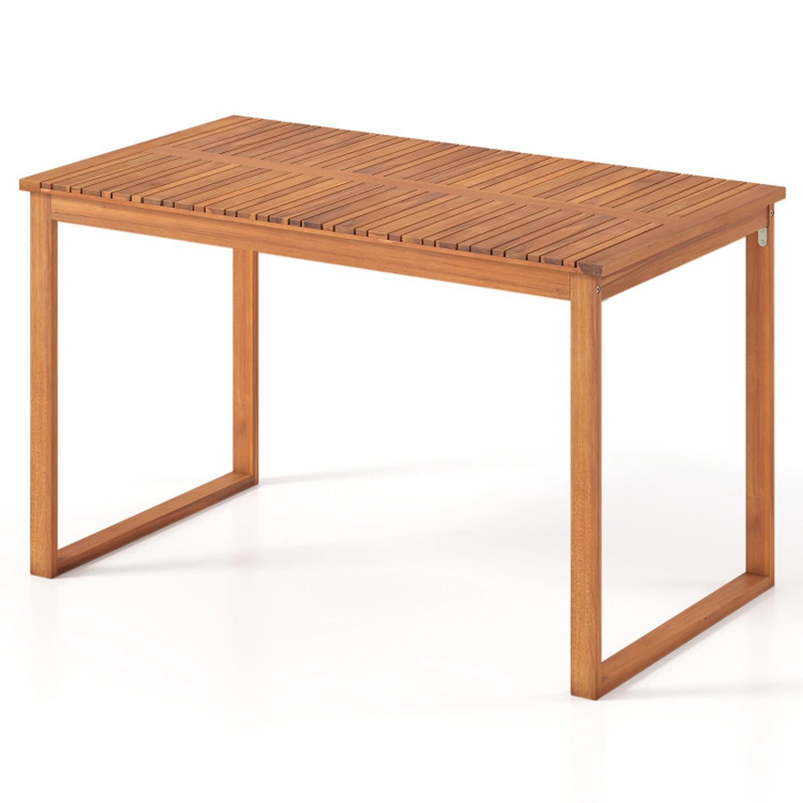 SUGIFT 49-in 165-lb Capacity Acacia Wood Outdoor Dining Table with Slatted Top and Metal Corner Braces
