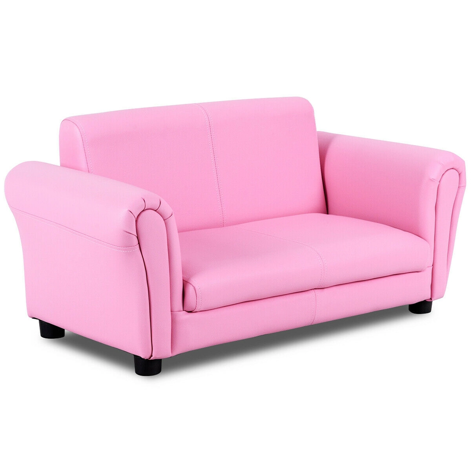 SUGIFT Kids Double Sofa Pink with Matching Ottoman and Wood Frame