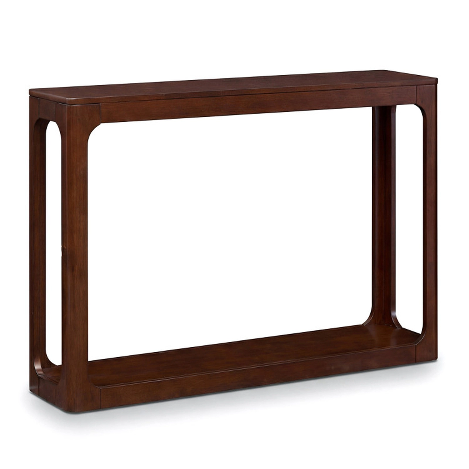 SUGIFT 2-Tier Mid Century Rubber Wood Console Table with Storage Shelf 165-lb Capacity 32.5-in Tall Antique Brown
